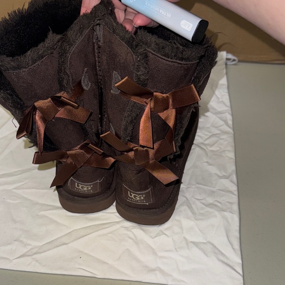 UGG Dark Brown Suede Boots with Ribbon - Picture 3 of 3